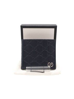 Gucci Bifold Wallet Guccissima Navy Leather Silver Wallet